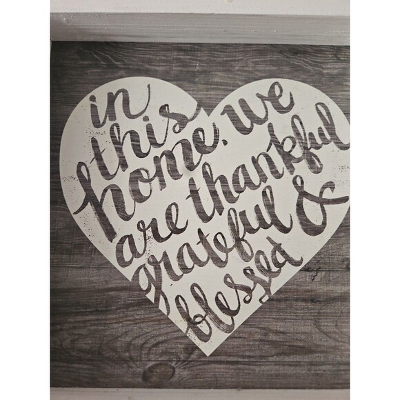 In This Home, We Are Thankful Grateful & Blessed Hanging Wall Art Gray Whitewash - Picture 3 of 7